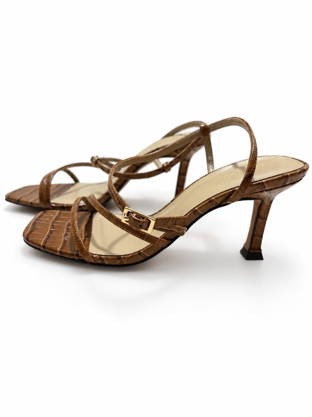 Ann Taylor Brown Croc-Embossed Leather Strappy Heels